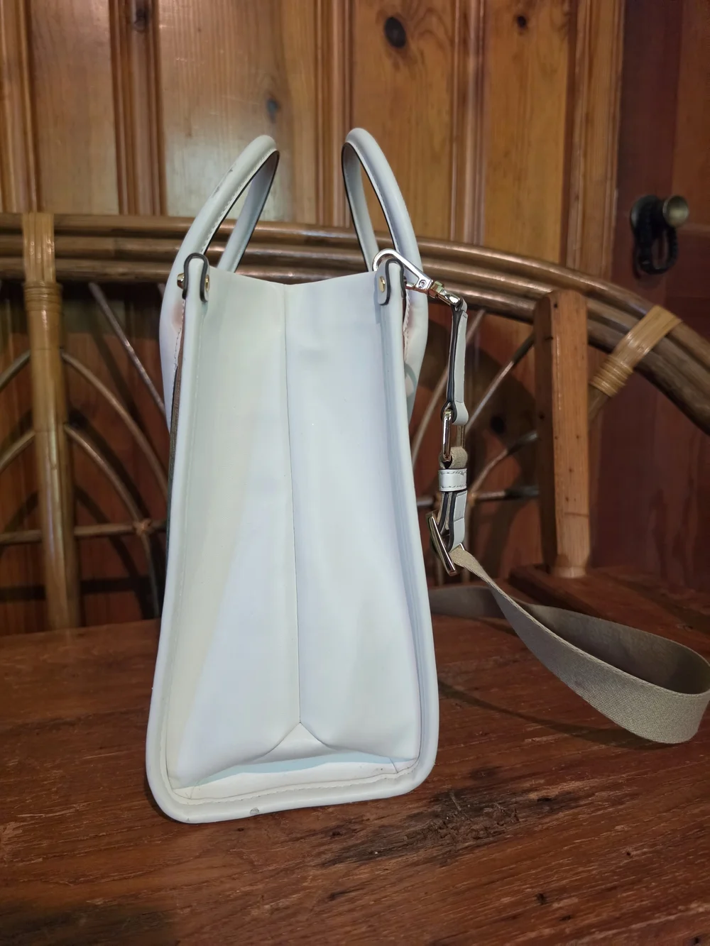 Michael Kors Rainbow Logo Tote with White Trim and Tan Strap